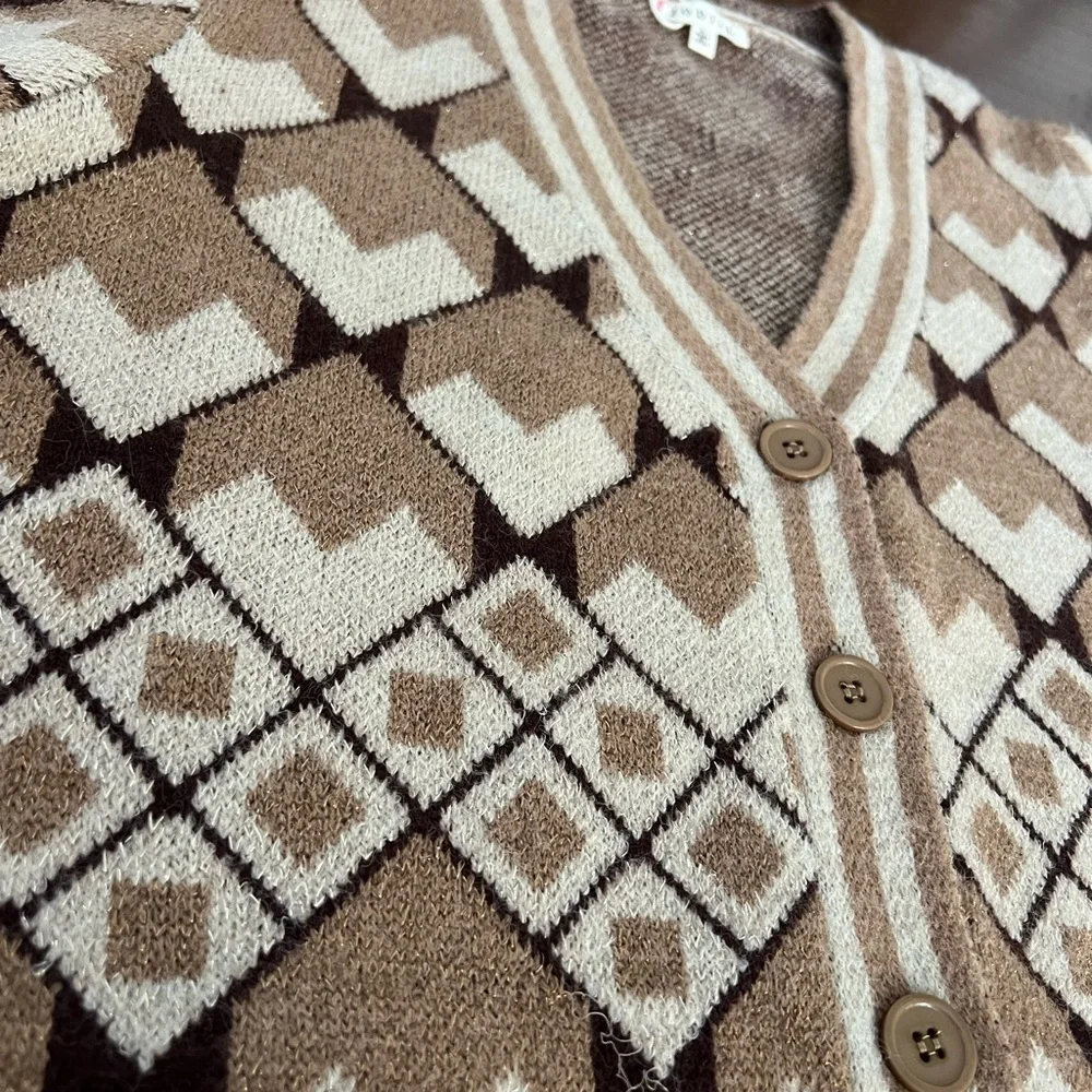JODIFL Geometric Patterned Cardigan | Tan/Brown/White | L - Picture 8 of 15